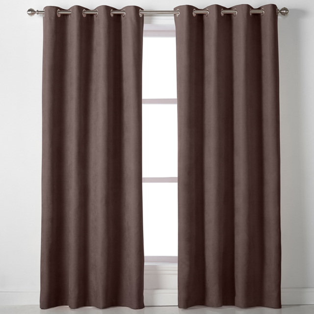 Alan Symonds Velvet Chenille Ring Top Eyelet Curtains Chocolate 142 x 229cm - image 1