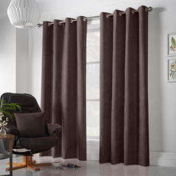 Alan Symonds Velvet Chenille Ring Top Eyelet Curtains Chocolate 142 x 229cm - thumbnail 4
