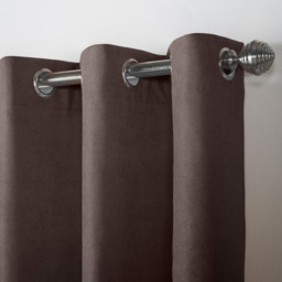 Alan Symonds Velvet Chenille Ring Top Eyelet Curtains Chocolate 142 x 229cm - thumbnail 3