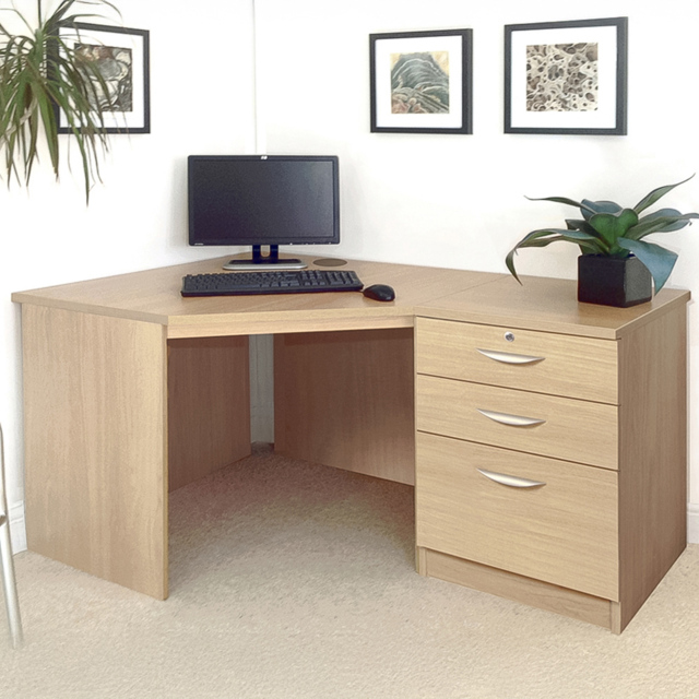 R White Cabinets SET-07-IN-CO Single Door 2 Drawer Filing Corner Desk Brown - image 1