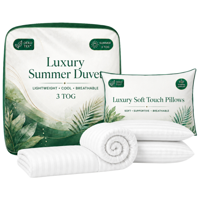 Opulent Home White Super King Size Striped Summer Duvet Set 3 Tog - image 1