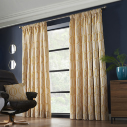 Alan Symonds Ome Jacquard Lined Pencil Pleat Taped Top Curtains Ochre 117 x 183cm