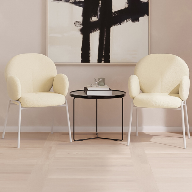 tectake Cream Boucle Padded Dining Chair Set of 2 - image 1