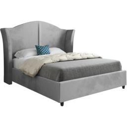 Zampa Single Grey Soft Velvet Upholstered Bed Frame with Curved Winged Headboard - thumbnail 2