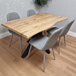Portland Grey Gem Pattern Faux Leather Wooden Tabletop 4 Seater Dining Set