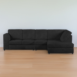 Luxor Black 5 Seater Jumbo Cord Right Hand L Shape Corner Sofa with Full Back - thumbnail 1