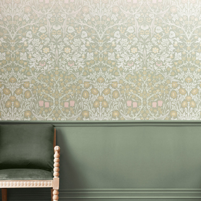 William Morris Blackthorn Sage and Pink Mural - image 1