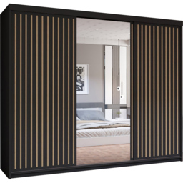 M N Furniture Roman 3 Door Black and Oak Mirrored Sliding Wardrobe 250cm - thumbnail 2