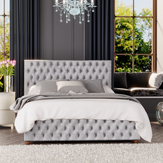 Laurence Llewelyn-Bowen Seren Small Double Silver Mirazzi Velvet Ottoman Bed - image 1