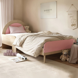 Flair Noah Oak and Pink Single Bed Frame with Curved Headboard