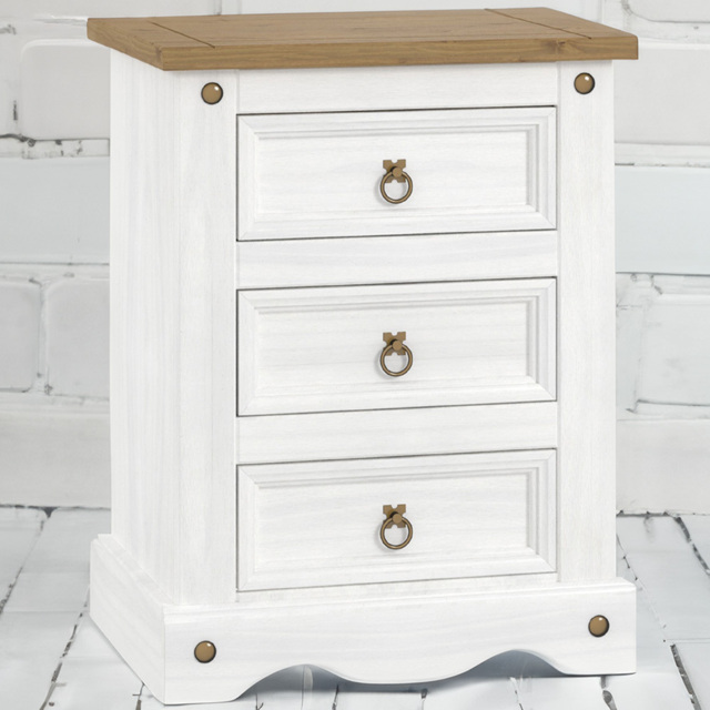 Core Products Corona 3 Drawer White Bedside Cabinet - image 1
