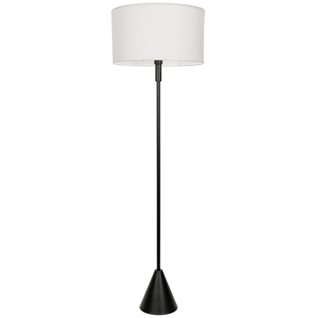 ValueLights Mitch White Drum Shade Black Wood Stem Triangle LED Floor Lamp - image 1