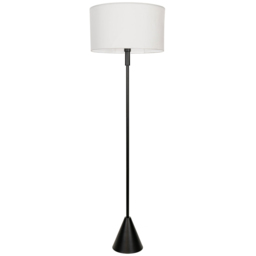 ValueLights Mitch White Drum Shade Black Wood Stem Triangle LED Floor Lamp - thumbnail 1