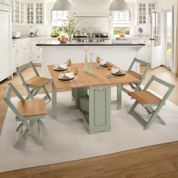 Seconique Santos Single Shelf Butterfly Foldaway 4 Seater Dining Set Green and Waxed Pine