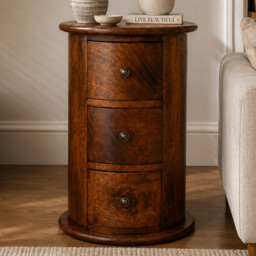 Artisan Furniture Dark Brown 3 Drawer Solid Wood Chestnut Drum Chest of Drawers - thumbnail 1