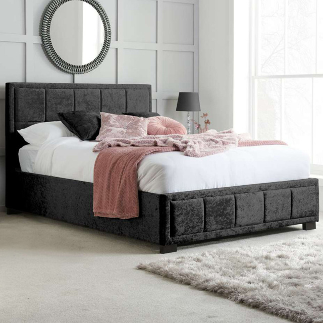 Hannover Small Double Black Velour Bed Frame - image 1