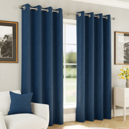 Enhanced Living Herringbone Navy Blackout Eyelet Thermal Curtains 168 x 229cm
