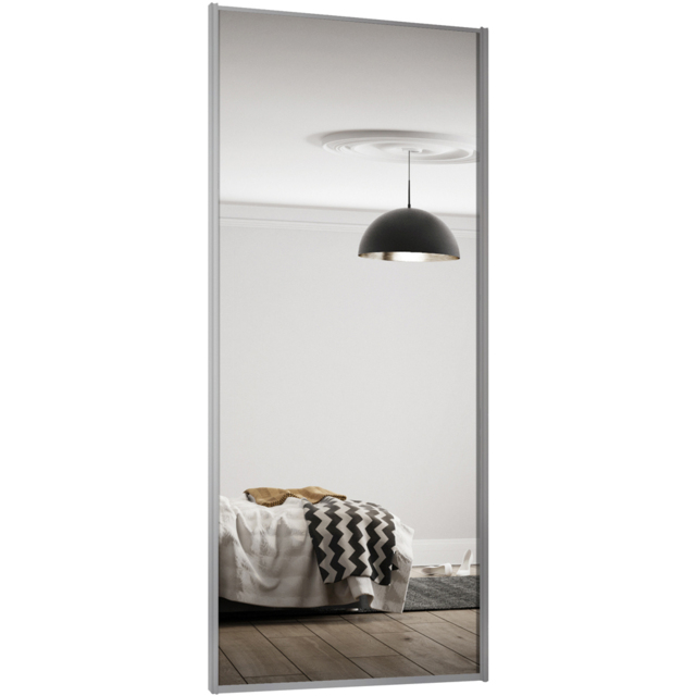 Spacepro Single Panel Silver Frame Mirror Sliding Door 2220 x 914mm - image 1