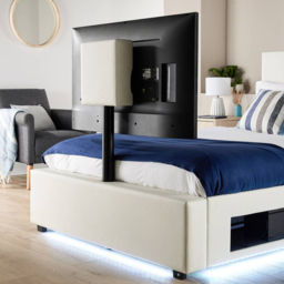XR Living Ava White Small Double PU Upholstered TV Bed with Underbed Lights - thumbnail 2