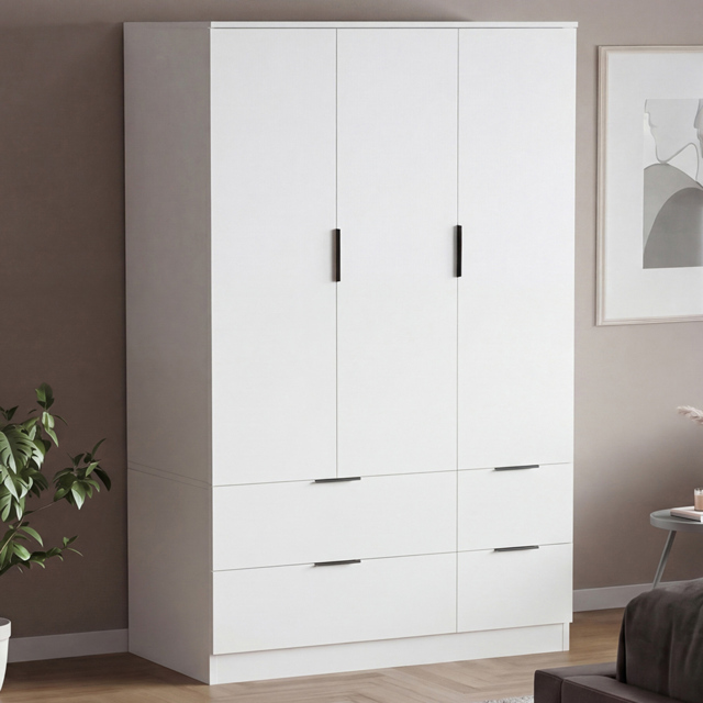 Vida Designs Trega White 3 Door 4 Drawer Wardrobe - image 1