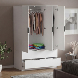 Vida Designs Trega White 3 Door 4 Drawer Wardrobe - thumbnail 4