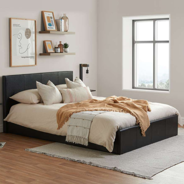 Berlin Double Brown Faux Leather Ottoman Bed - image 1