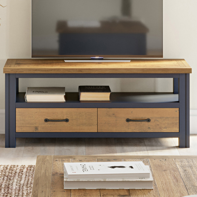 Baumhaus Splash of Blue 2 Drawer Single Shelf Widescreen TV Cabinet - image 1
