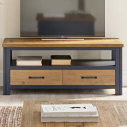 Baumhaus Splash of Blue 2 Drawer Single Shelf Widescreen TV Cabinet - thumbnail 1