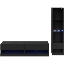 GFW Galicia 6 Shelf Black Compact Wall Mounted LED Media Set - thumbnail 2