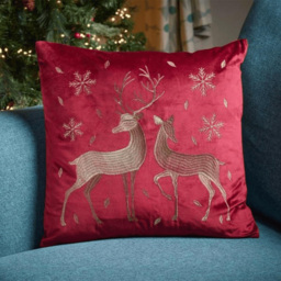 Samuel Alexander Ruby Red Soft Fabric Reindeer Christmas Cushion 45 x 45cm - thumbnail 2