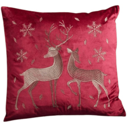 Samuel Alexander Ruby Red Soft Fabric Reindeer Christmas Cushion 45 x 45cm