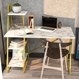 Decorotika Admira Gold and White Marble Effect Computer Desk