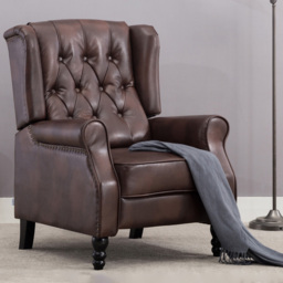 Furniture Online Althorpe Leather Brown Buttoned Wingback Fireside Recliner Chair - thumbnail 1