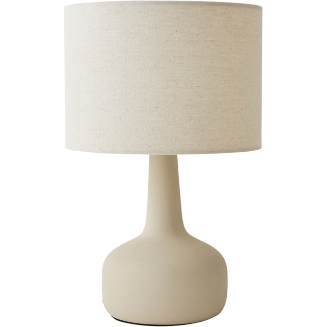 ValueLights Hayley Natural Linen Drum Shade Beige Squat Base Ceramic LED Table Lamp - image 1