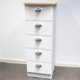 Crowndale Victoria White Ash and Oak 5 Drawer Tall Bedside Cabinet - thumbnail 1