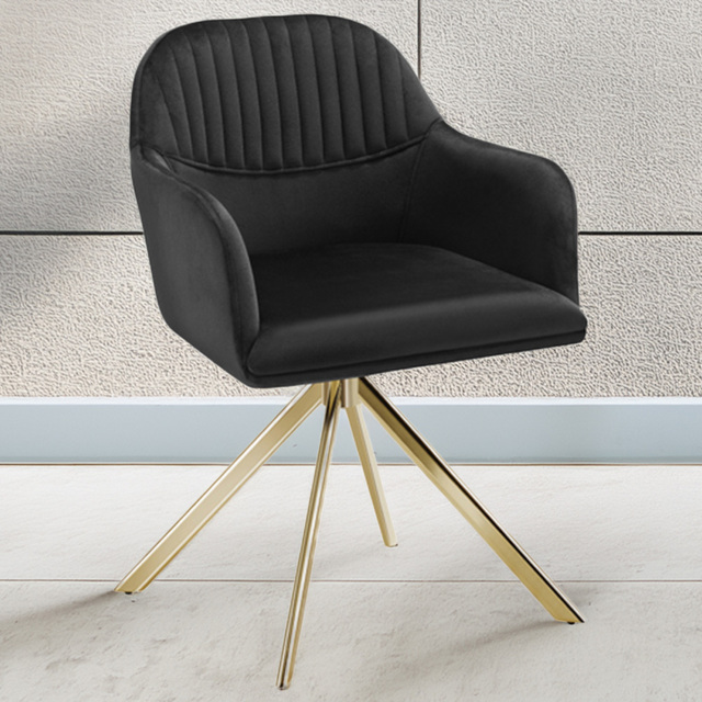 tectake Lona Black and Gold Velvet Upholstered Swivel Armchair Set of 2 - image 1
