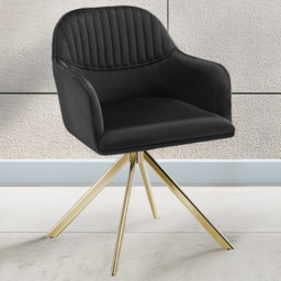 tectake Lona Black and Gold Velvet Upholstered Swivel Armchair Set of 2