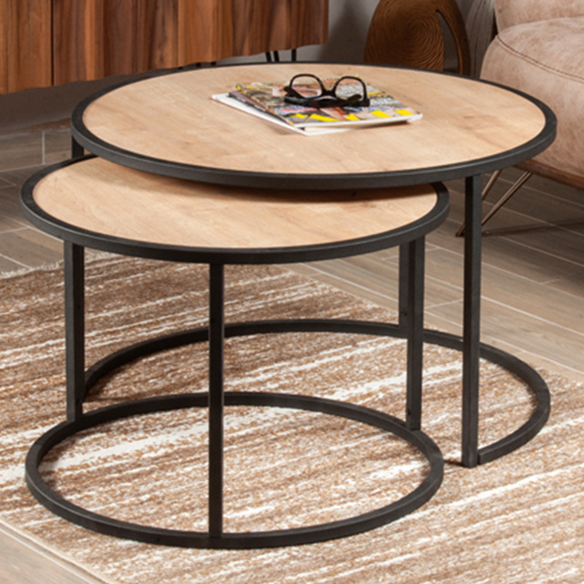 Decorotika Tambur 2 Piece Sapphire Oak and Black Nesting Coffee Table Set - image 1