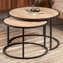 Decorotika Tambur 2 Piece Sapphire Oak and Black Nesting Coffee Table Set - thumbnail 1