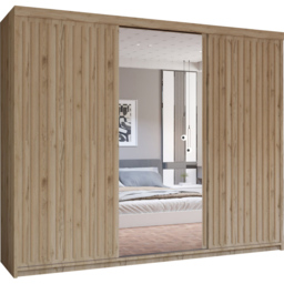M N Furniture Roman 3 Door Oak Mirrored Sliding Wardrobe 250cm - thumbnail 2