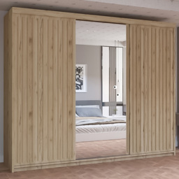 M N Furniture Roman 3 Door Oak Mirrored Sliding Wardrobe 250cm