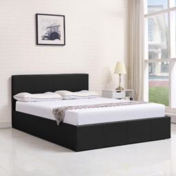 Portland Kosy Koala Single Black Leather Pine Wood Gas Lift Ottoman Bed