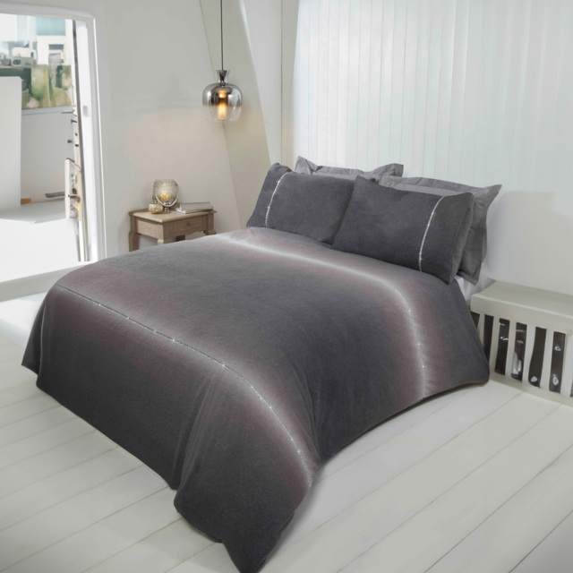 Rapport Home Diamante Double Grey Teddy Fleece Duvet Cover Set - image 1