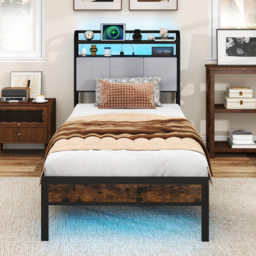 Costway Single Metal Bed Frame with LED and Charging Station - thumbnail 3