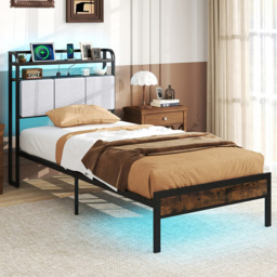 Costway Single Metal Bed Frame with LED and Charging Station - thumbnail 1