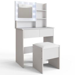 GFW Eva 2 Drawer White Dressing Table Set with LED Mirror - thumbnail 2