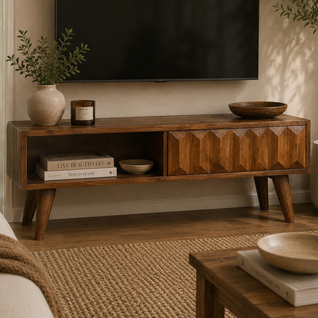 Artisan Furniture Prism Single Door Single Shelf Dark Brown Chestnut Solid Wood Sliding Media Unit - image 1