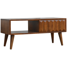 Artisan Furniture Prism Single Door Single Shelf Dark Brown Chestnut Solid Wood Sliding Media Unit - thumbnail 2