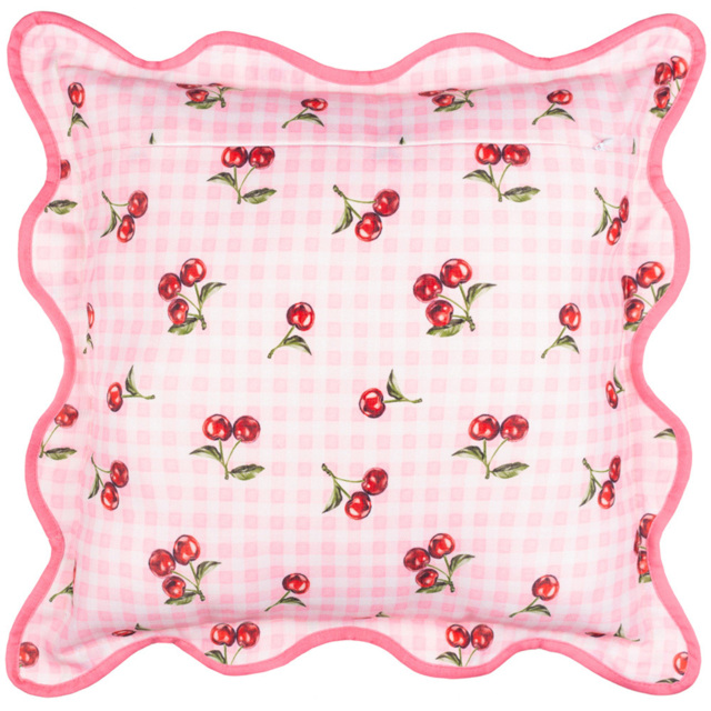Furn Fruits Cherries Gingham Check Pink Cushion 45 x 45cm - image 1