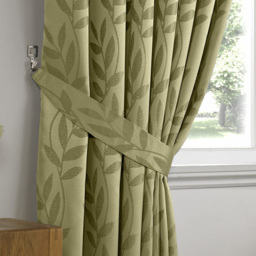 Alan Symonds Dupion Leaf Jacquard Ring Top Eyelet Curtains Green 229 x 274cm - thumbnail 3